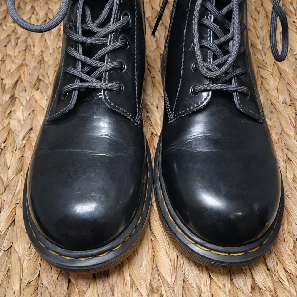 Dr Martens 1460 Youth Black Patent Leather Combat Boots Lace Up Side Zip